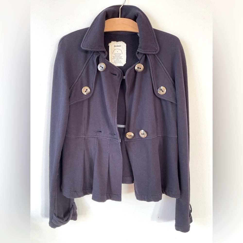 Anthropology Allihop navy blue pleated double-breasted jacket